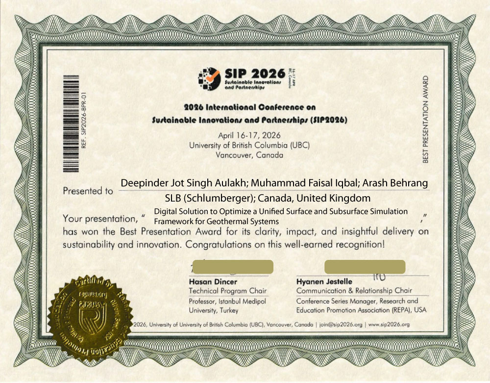 SIP2026 Best Presentation Award certificate template - recipient will be announced shortly